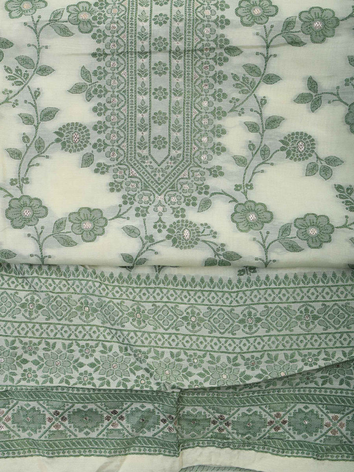 Green Muslin Embroidered Unstitched Dress Material