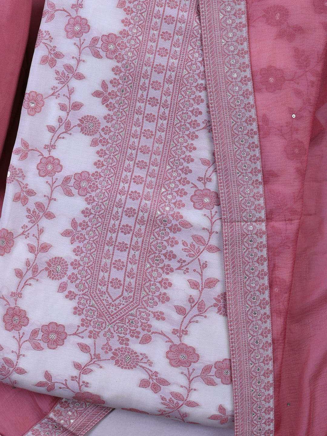 Peach Muslin Embroidered Unstitched Dress Material