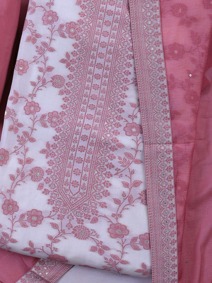 Peach Muslin Embroidered Unstitched Dress Material