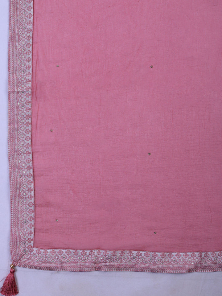 Peach Muslin Embroidered Unstitched Dress Material