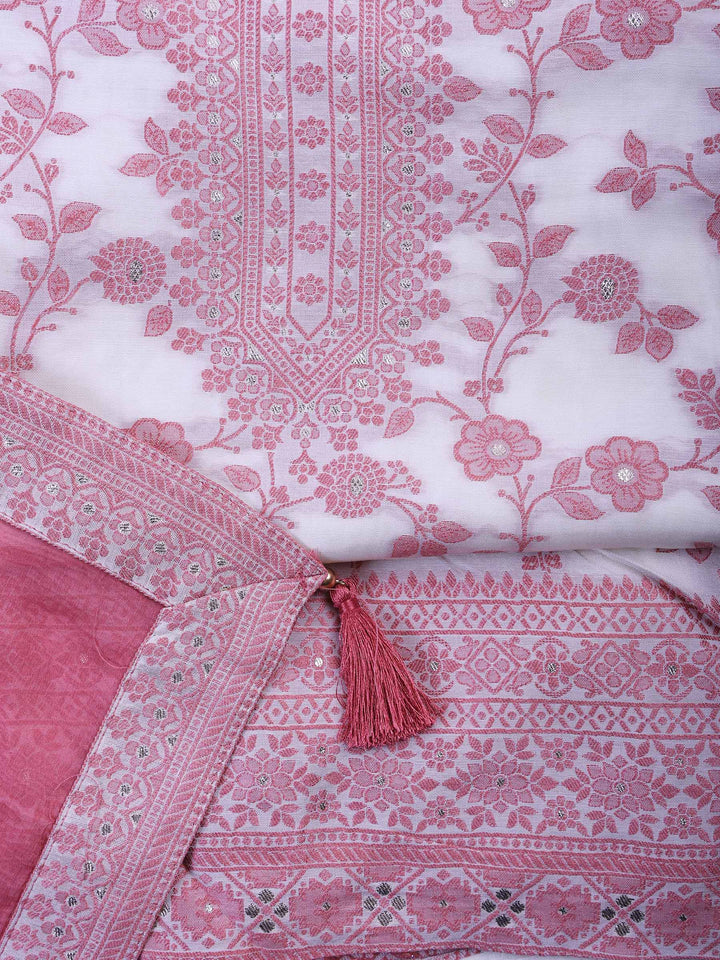 Peach Muslin Embroidered Unstitched Dress Material