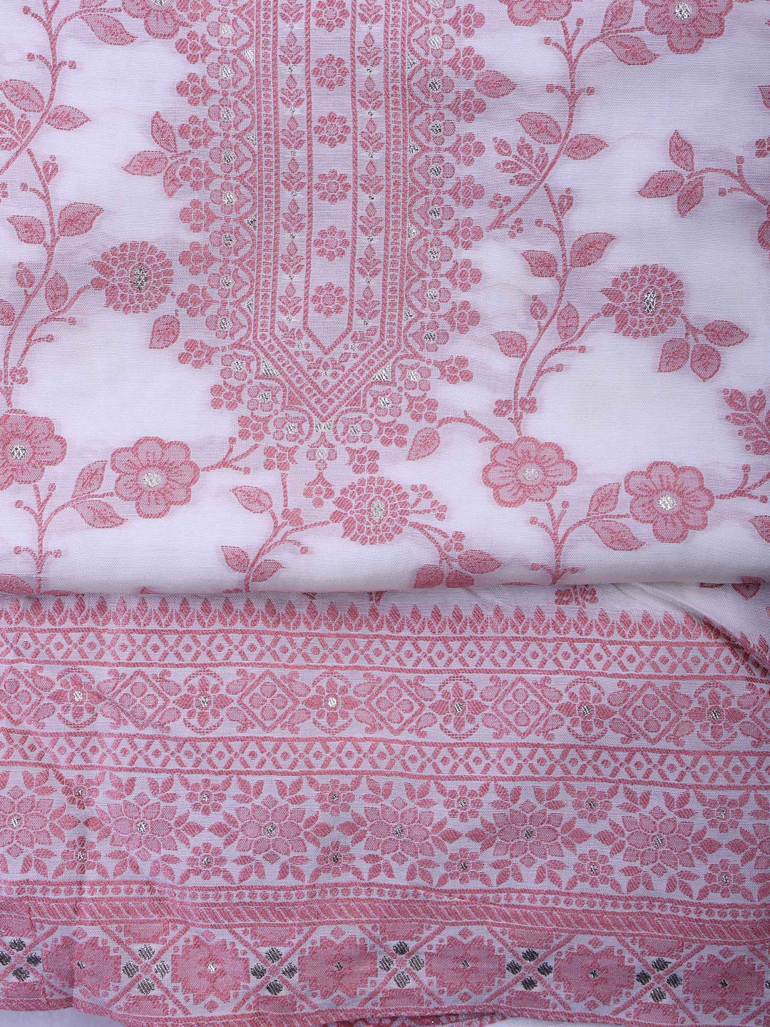 Peach Muslin Embroidered Unstitched Dress Material