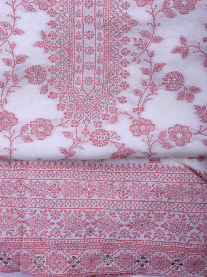 Peach Muslin Embroidered Unstitched Dress Material