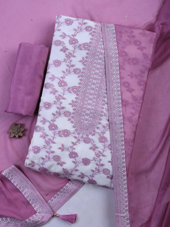 Pink Muslin Embroidered Unstitched Dress Material