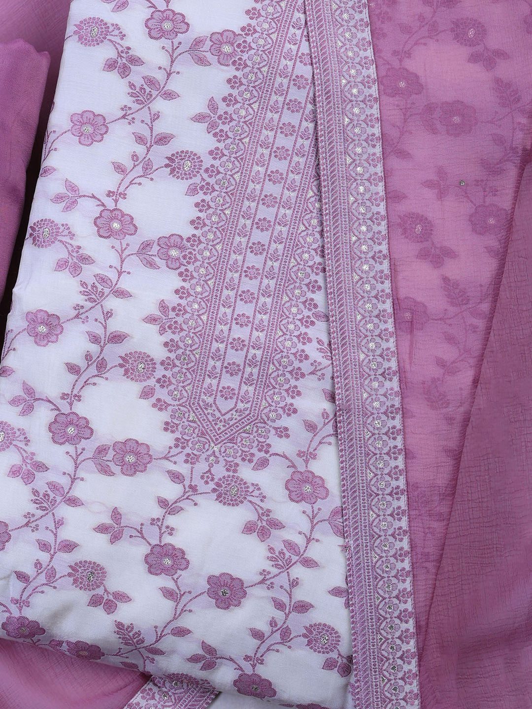 Pink Muslin Embroidered Unstitched Dress Material