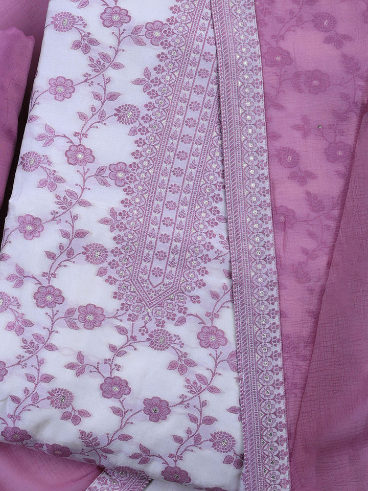 Pink Muslin Embroidered Unstitched Dress Material