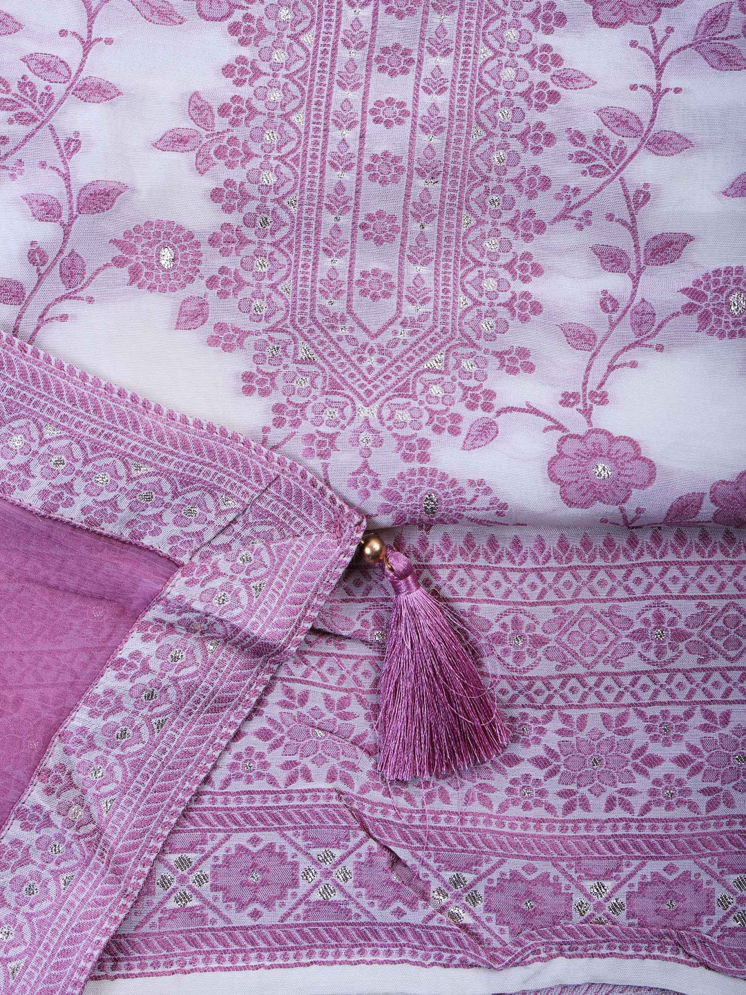 Pink Muslin Embroidered Unstitched Dress Material