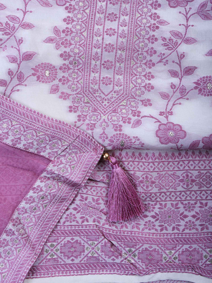 Pink Muslin Embroidered Unstitched Dress Material