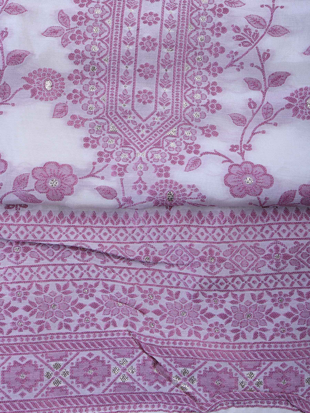 Pink Muslin Embroidered Unstitched Dress Material