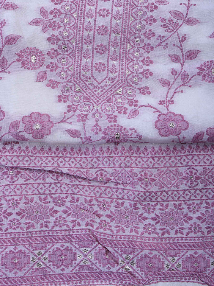 Pink Muslin Embroidered Unstitched Dress Material