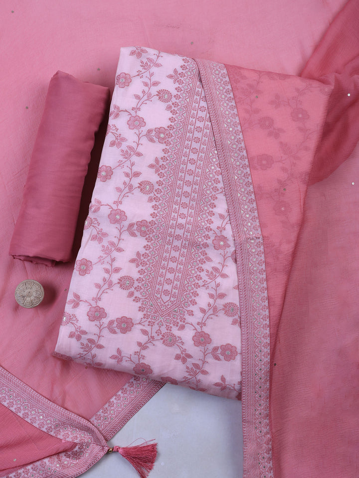 Peach Muslin Embroidered Unstitched Dress Material