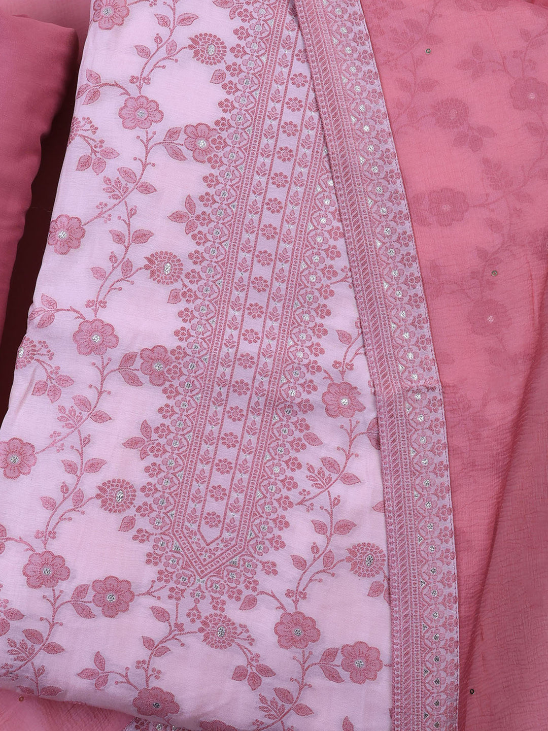 Peach Muslin Embroidered Unstitched Dress Material