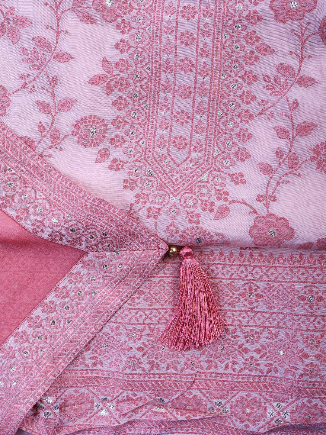 Peach Muslin Embroidered Unstitched Dress Material