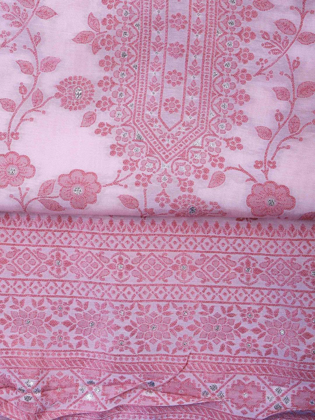 Peach Muslin Embroidered Unstitched Dress Material