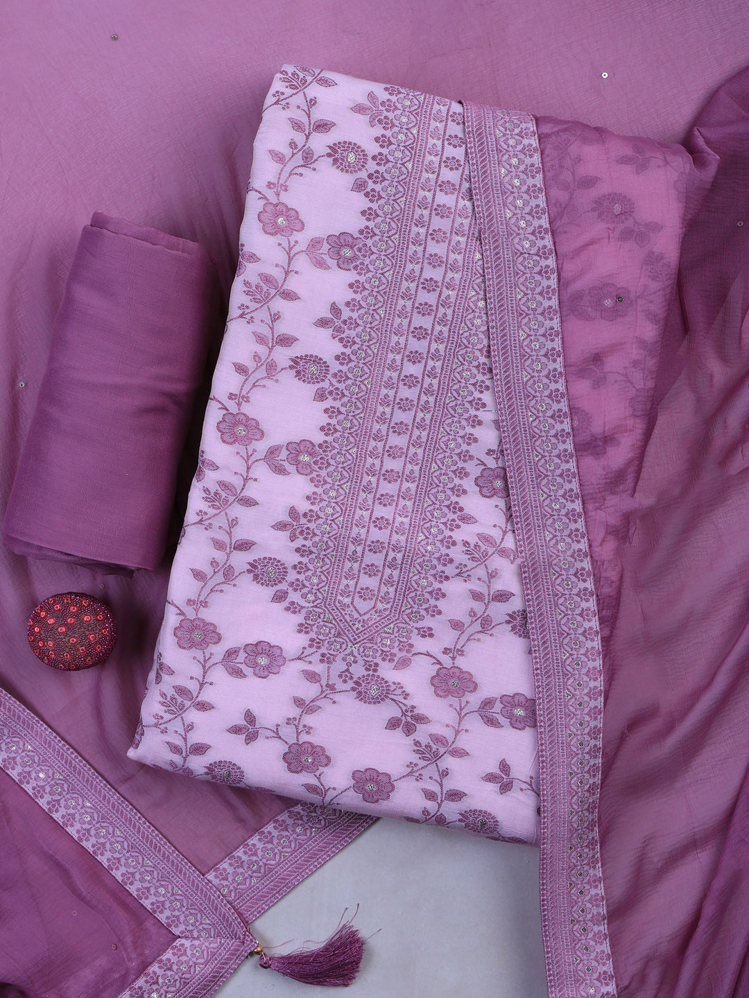 Pink Muslin Embroidered Unstitched Dress Material