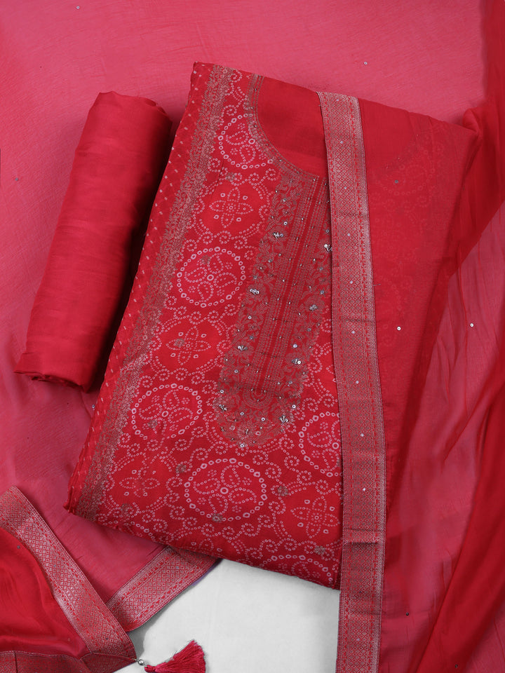 Hot-Pink Art Silk Embroidered Unstitched Dress Material