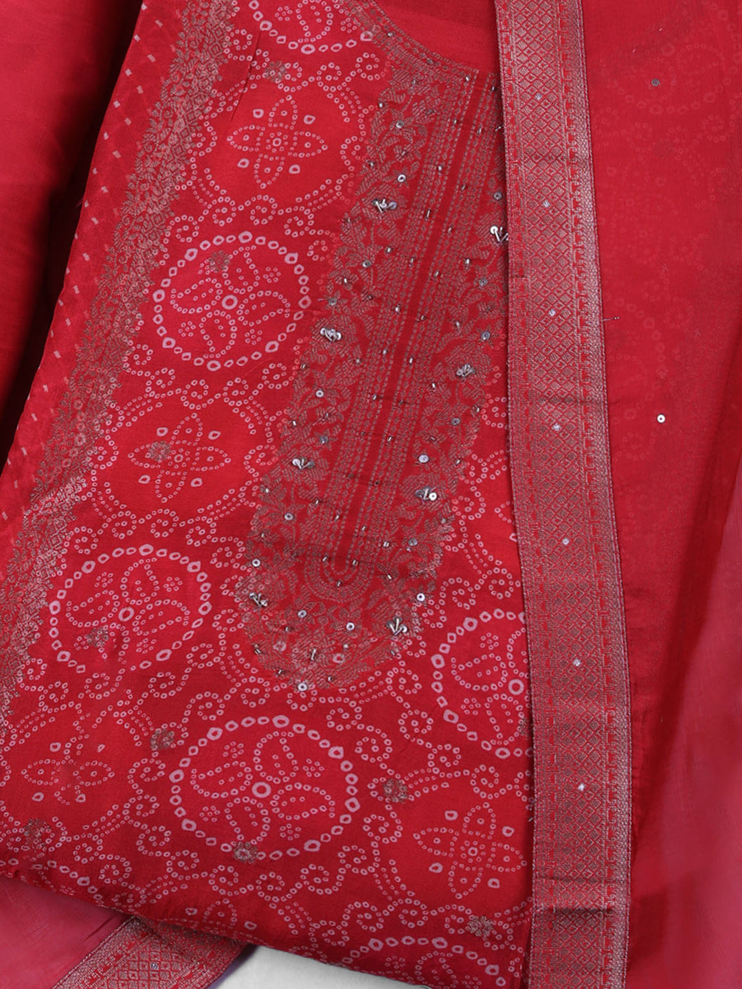 Hot-Pink Art Silk Embroidered Unstitched Dress Material