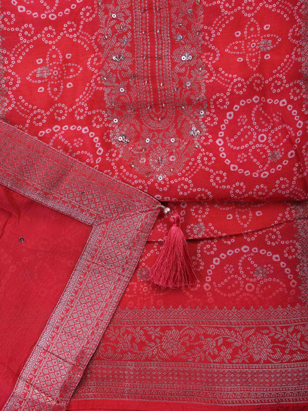 Hot-Pink Art Silk Embroidered Unstitched Dress Material