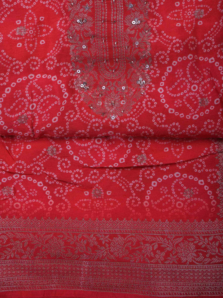 Hot-Pink Art Silk Embroidered Unstitched Dress Material