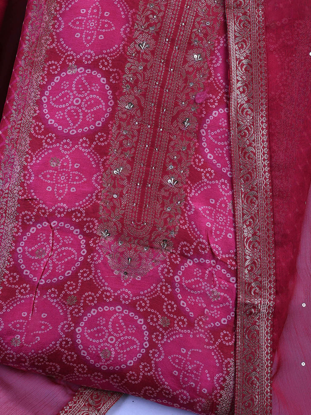 Magenta Art Silk Embroidered Unstitched Dress Material