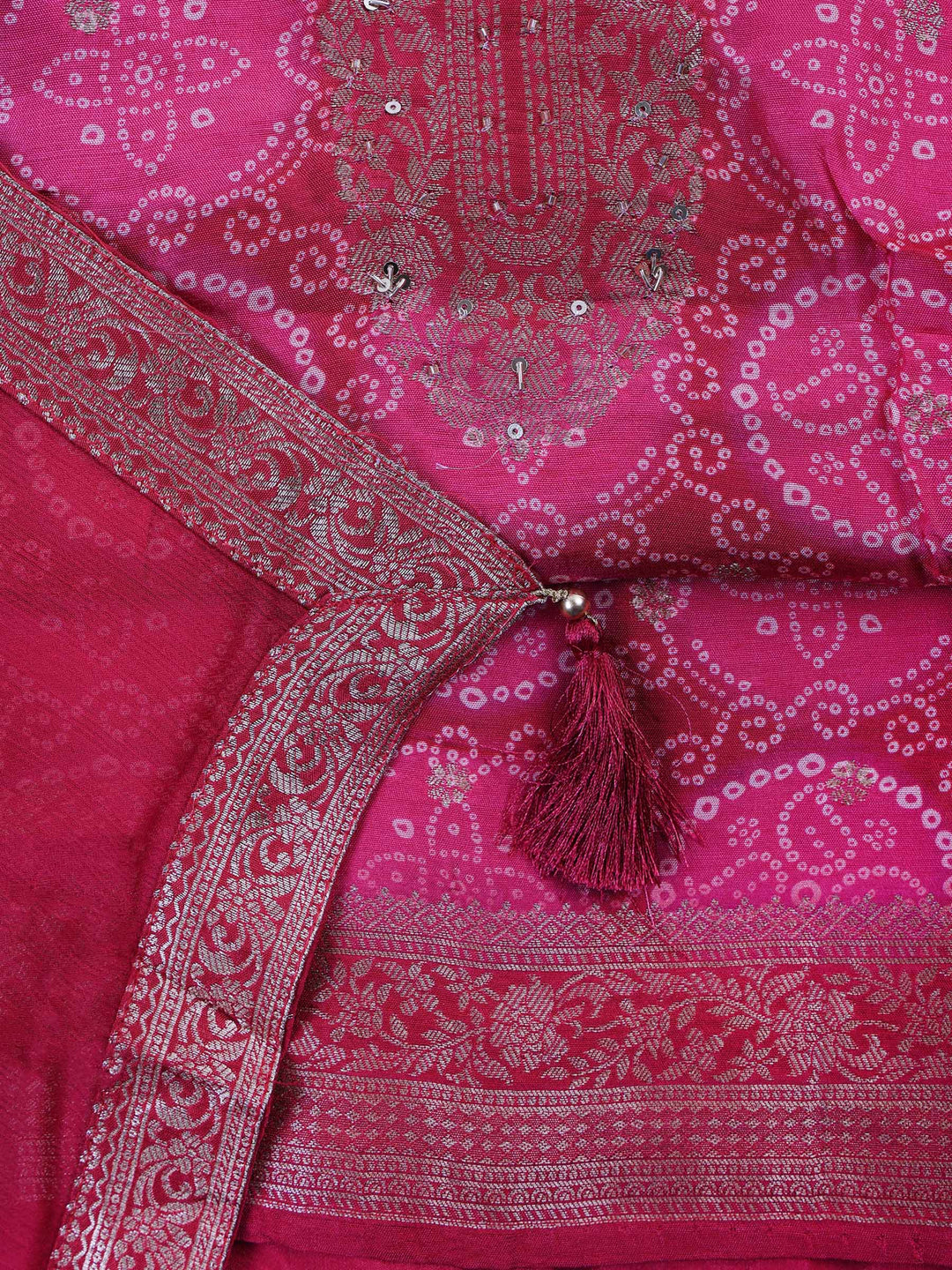 Magenta Art Silk Embroidered Unstitched Dress Material