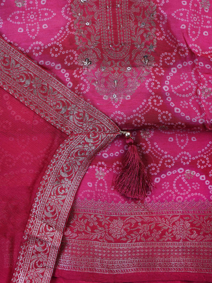 Magenta Art Silk Embroidered Unstitched Dress Material