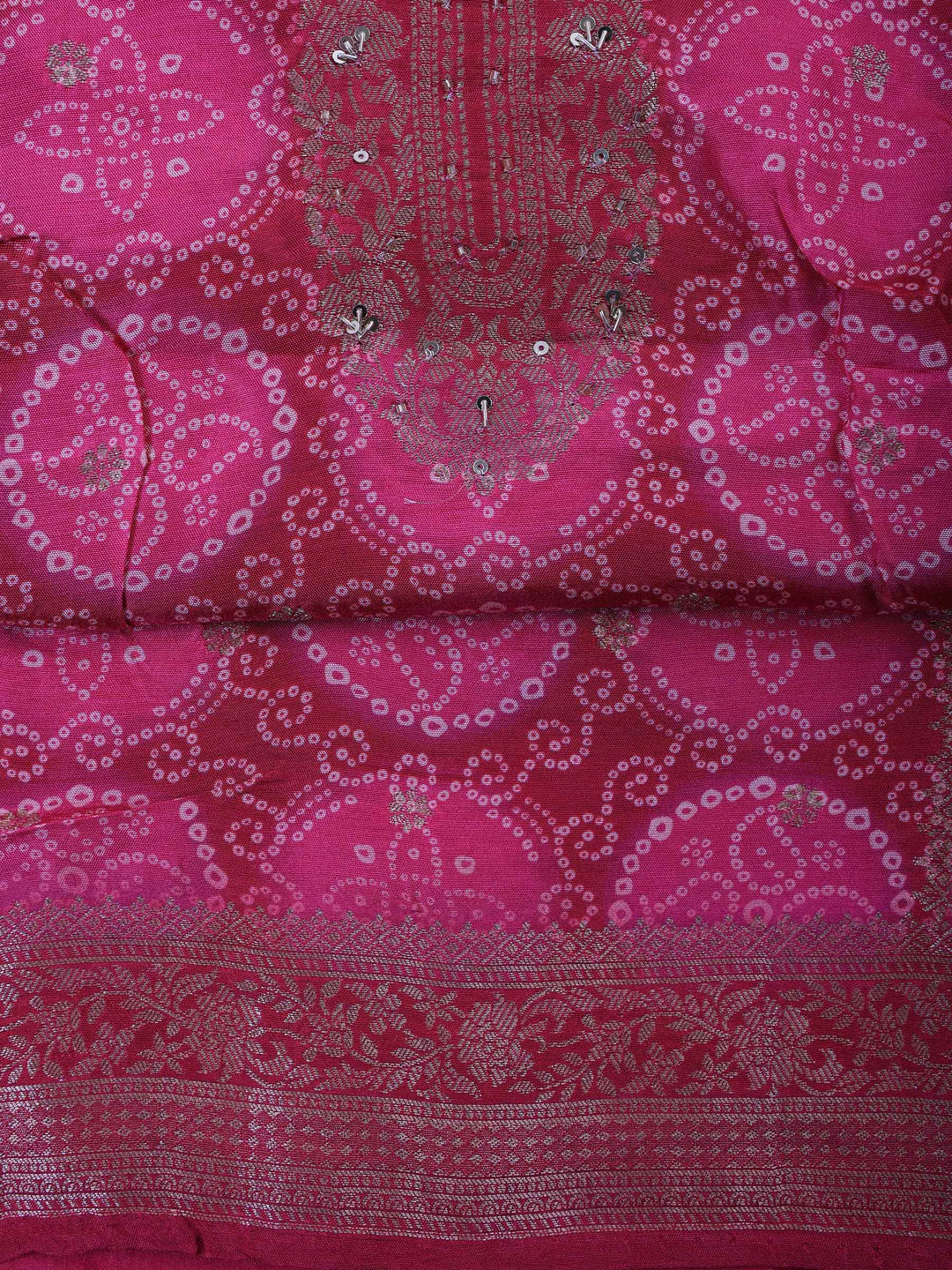 Magenta Art Silk Embroidered Unstitched Dress Material