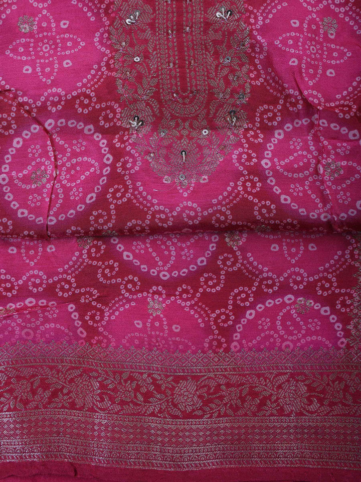 Magenta Art Silk Embroidered Unstitched Dress Material