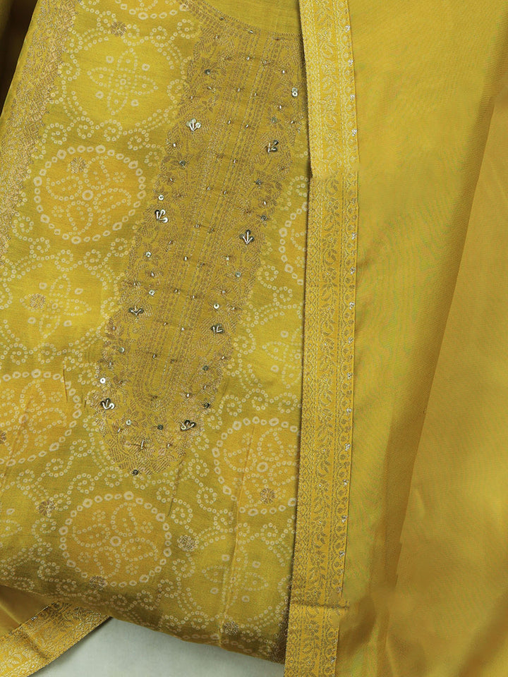 Mehndi Art Silk Embroidered Unstitched Dress Material