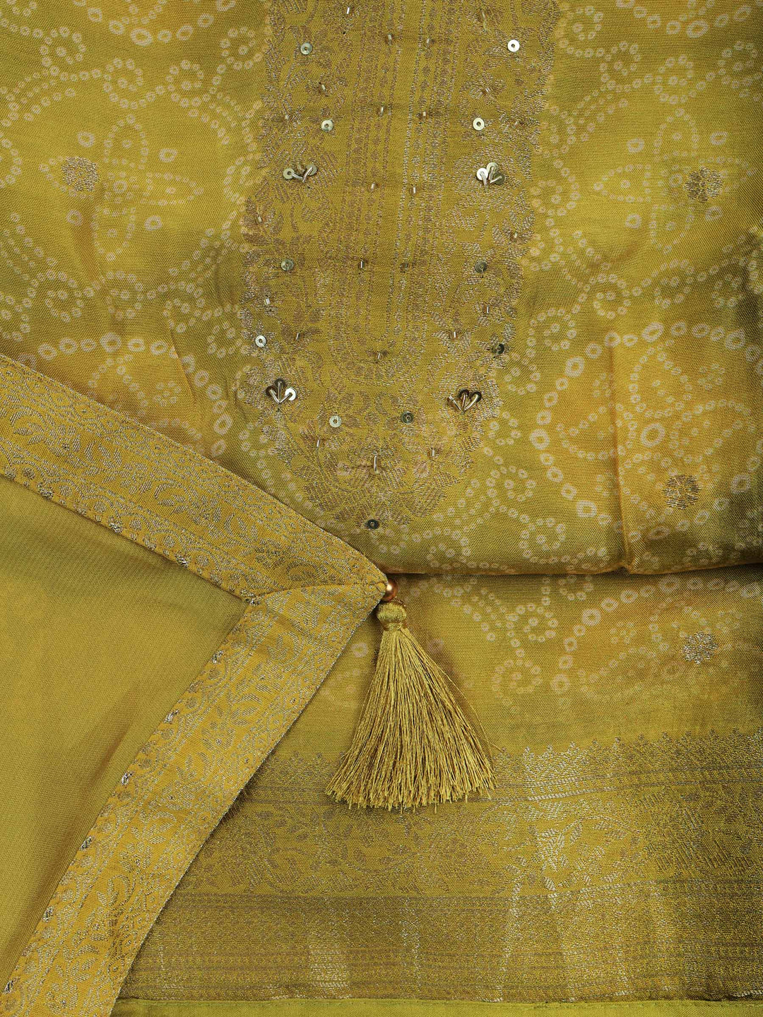 Mehndi Art Silk Embroidered Unstitched Dress Material
