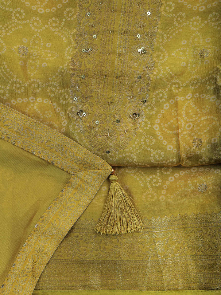 Mehndi Art Silk Embroidered Unstitched Dress Material