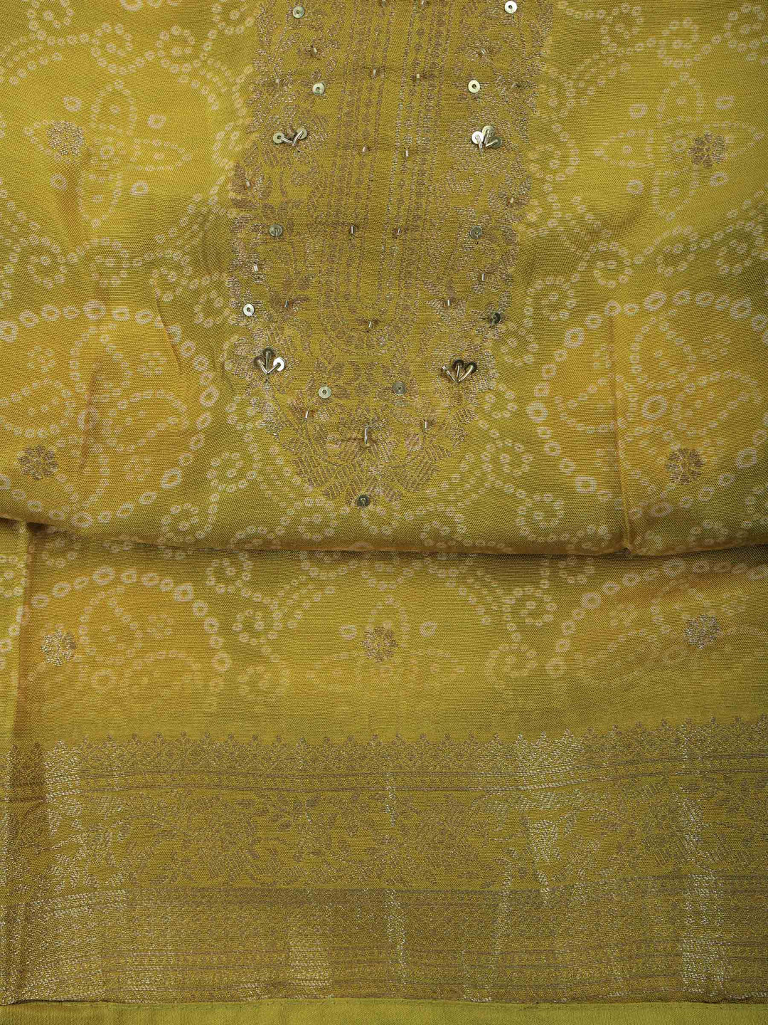 Mehndi Art Silk Embroidered Unstitched Dress Material