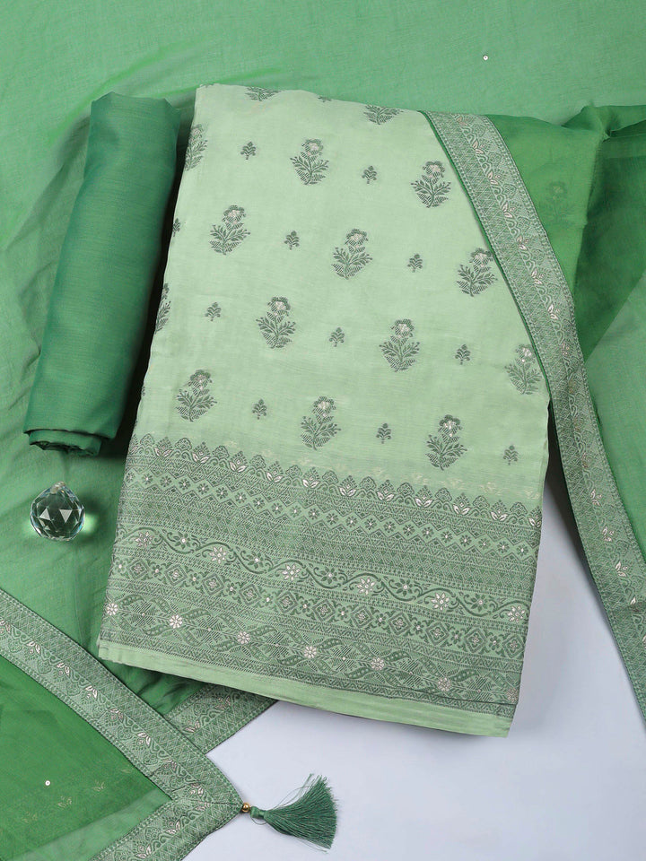 Aqua Green Woven Art Silk Unstitched Dress Material