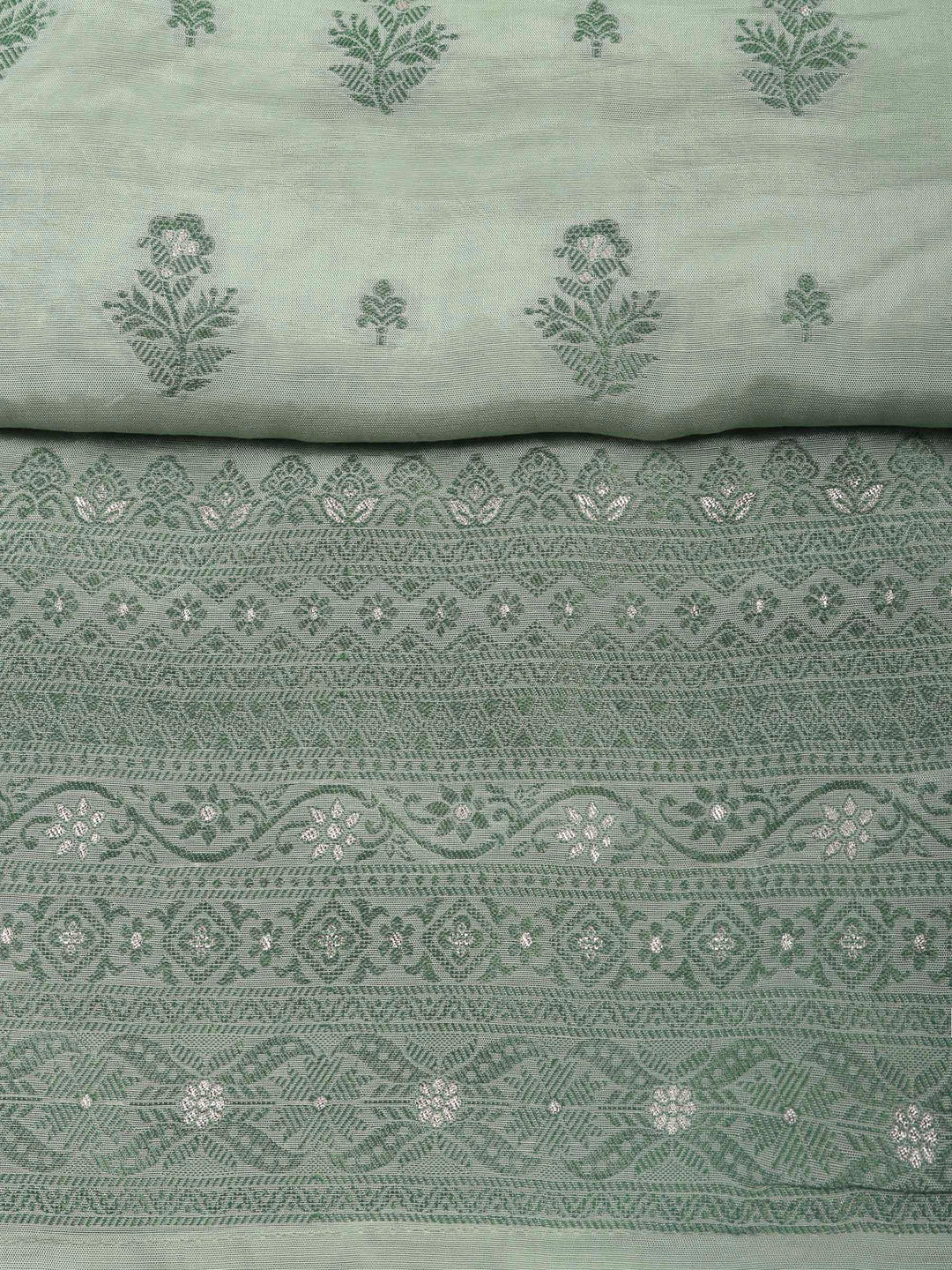 Aqua Green Woven Unstitched Meena Bazaar