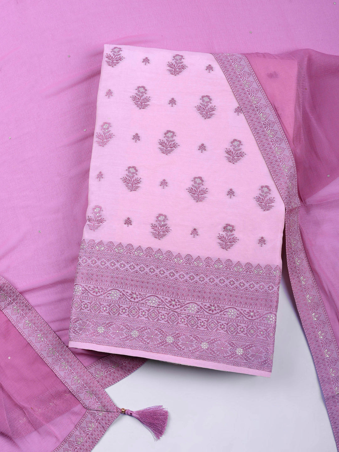 Pink Woven Unstitched Meena Bazaar