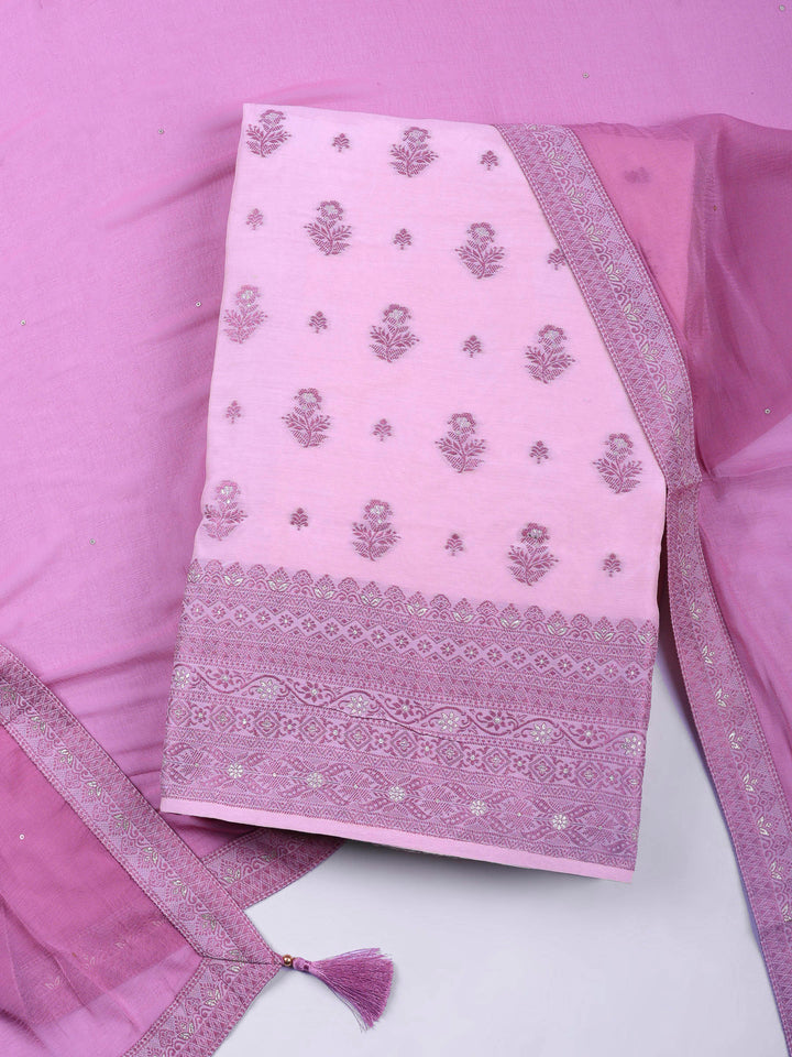 Pink Woven Unstitched Meena Bazaar