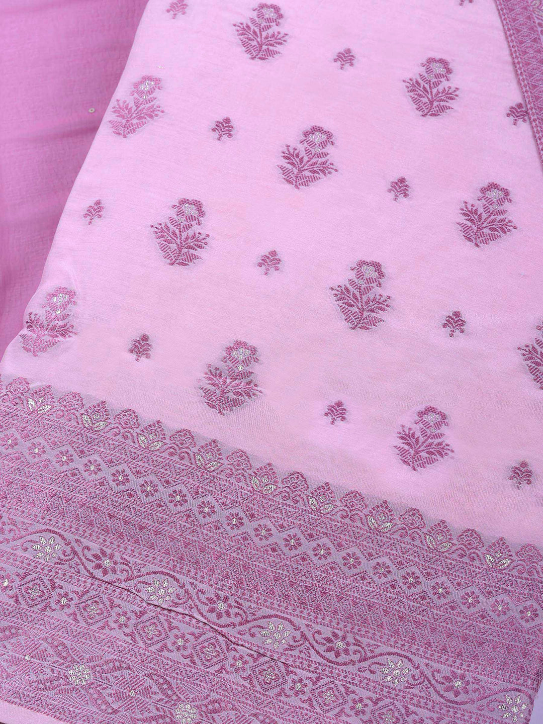 Pink Woven Unstitched Meena Bazaar
