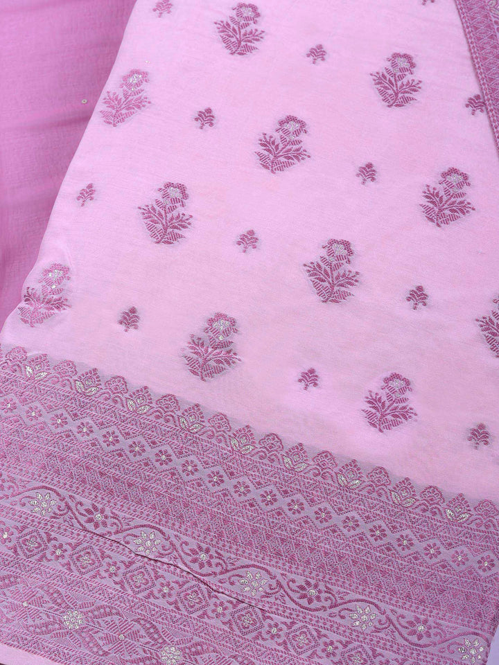 Pink Woven Unstitched Meena Bazaar