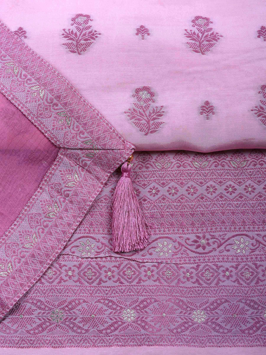 Pink Woven Unstitched Meena Bazaar