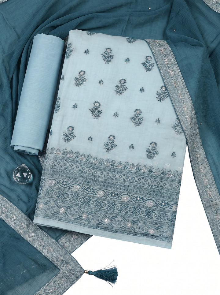 Sky-Blue Woven Unstitched Meena Bazaar