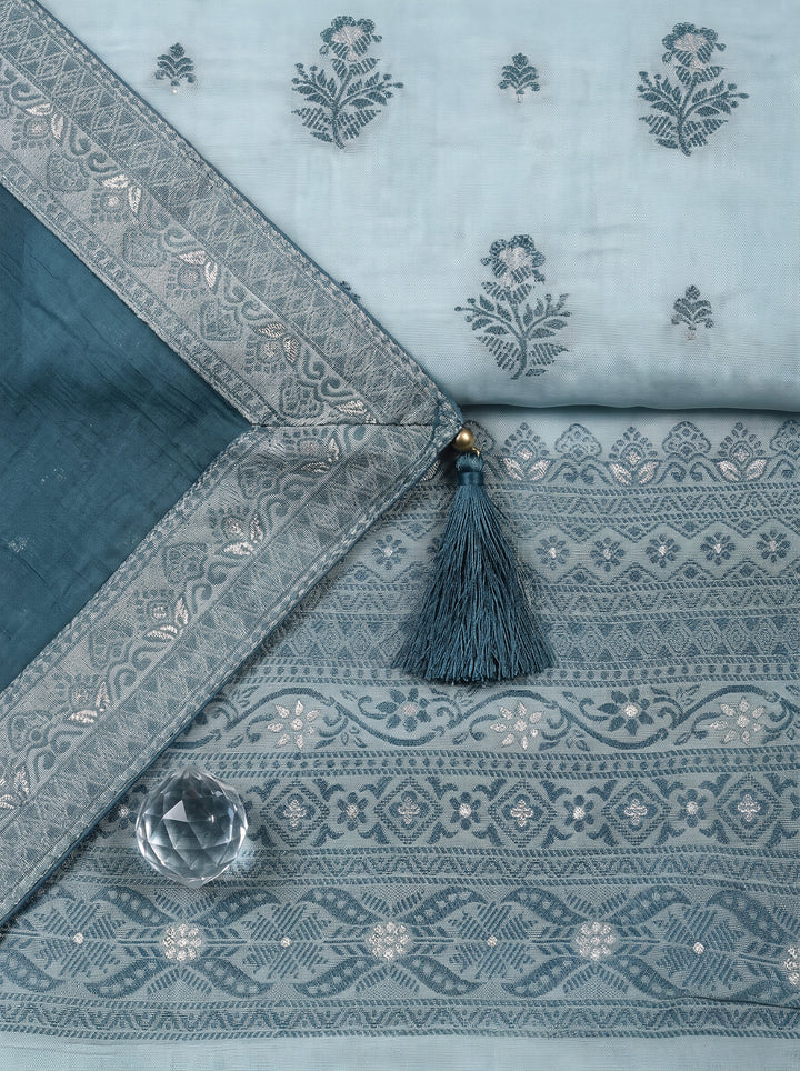Sky-Blue Woven Unstitched Meena Bazaar