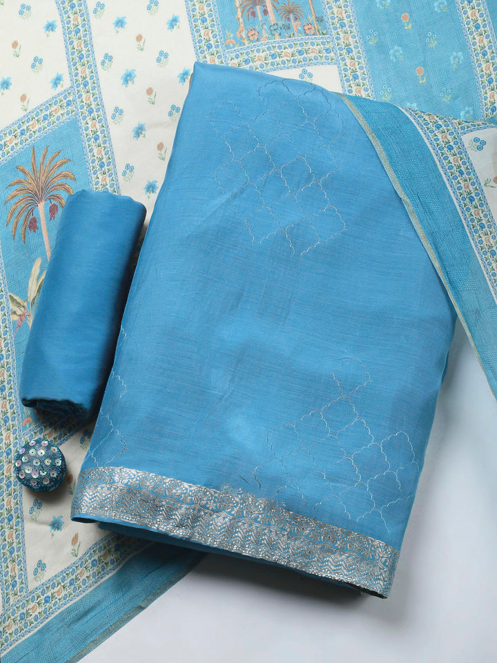 Grey-Blue Woven Unstitched Meena Bazaar
