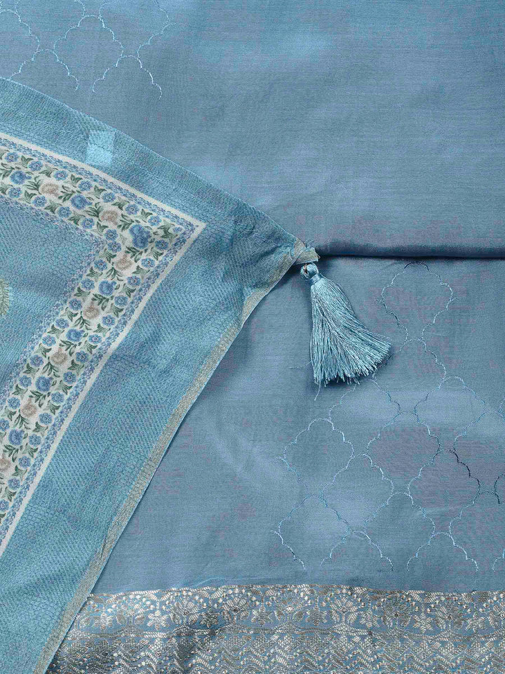 Grey-Blue Woven Unstitched Meena Bazaar