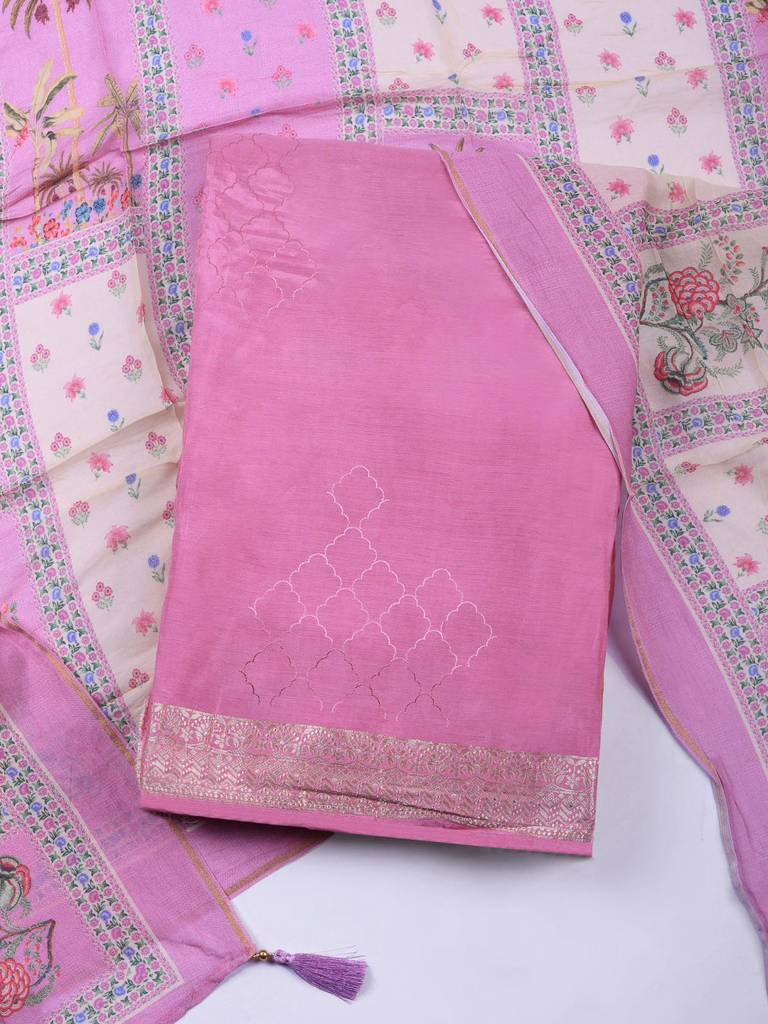 Pink-Lavender Woven Unstitched Meena Bazaar