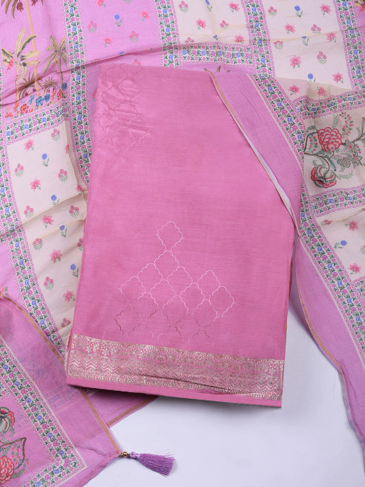 Pink Lavender Woven Art Silk Unstitched Dress Material