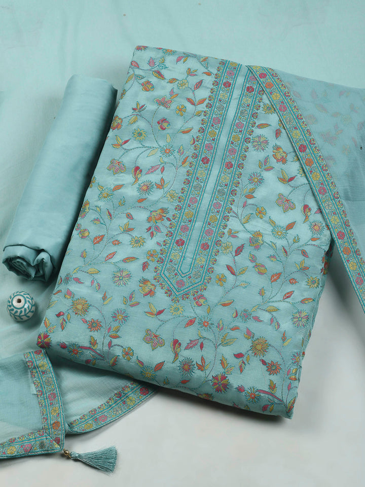 Sea Green Muslin Woven Unstitched Dress Material