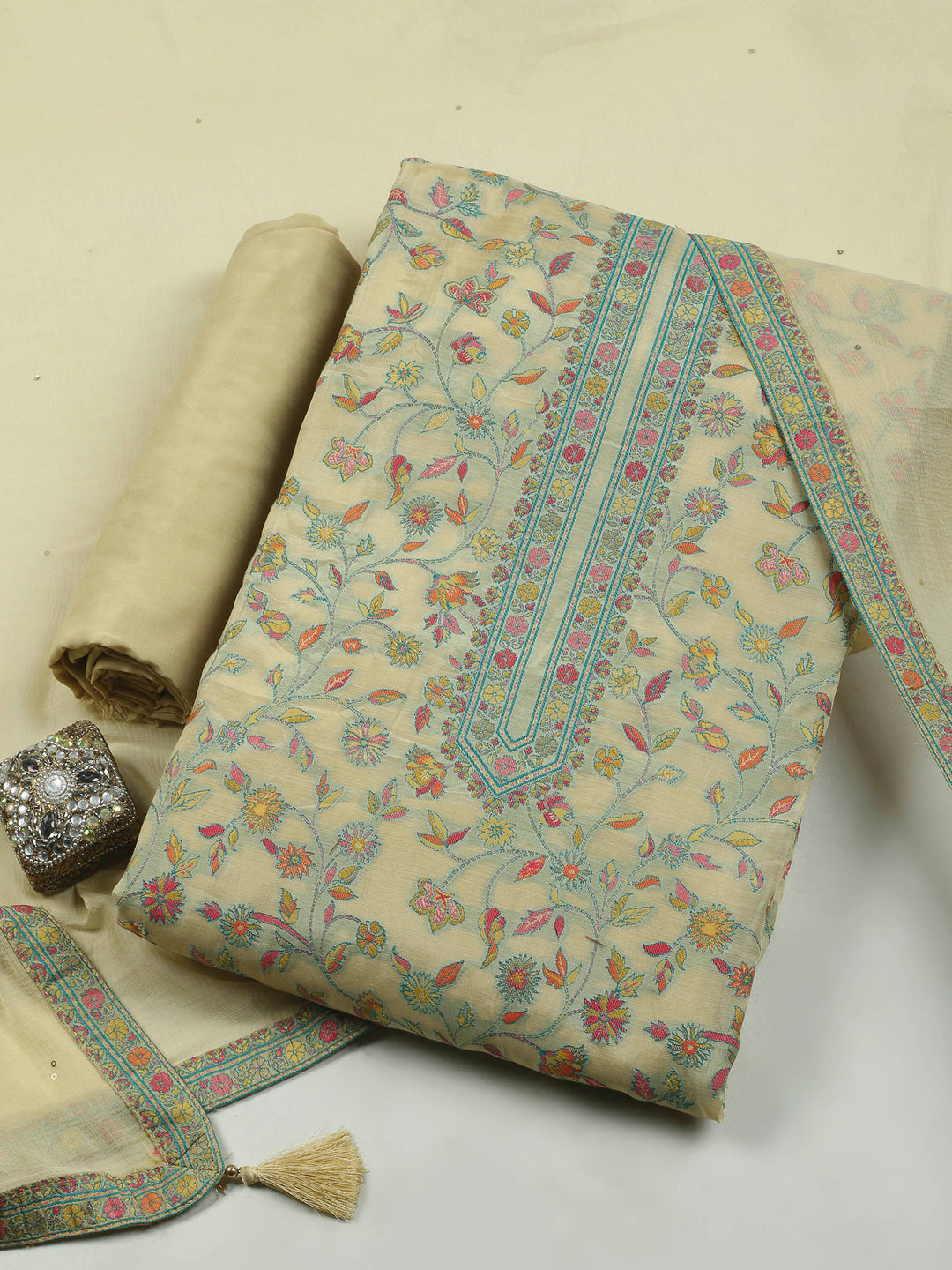 Yellow Muslin Woven Unstitched Dress Material