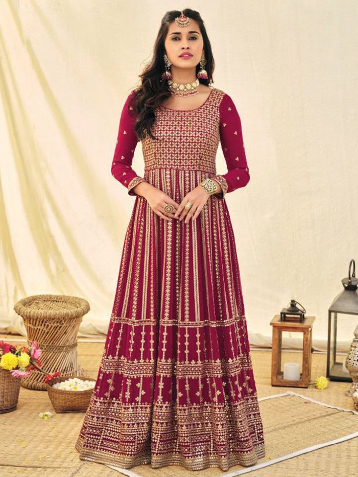 Pink Embroidered Georgette Semi Stitched Kurta Chudidar &amp; Dupatta