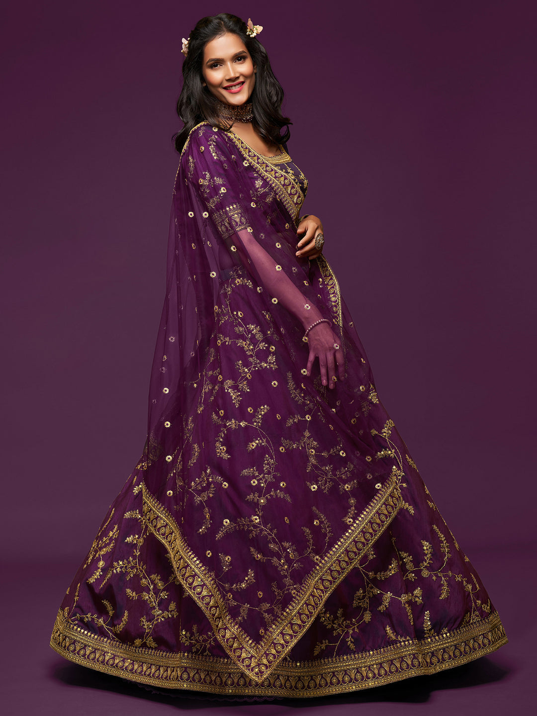 Purple Art Silk Embroidered Semi Stitched Lehenga Choli with Dupatta