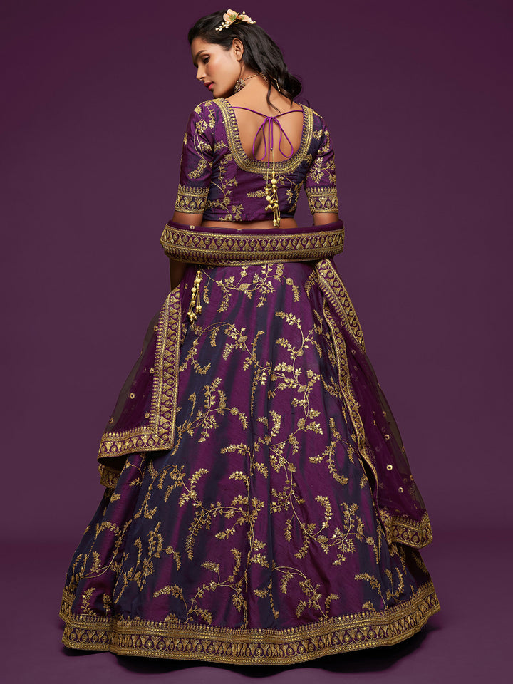 Purple Art Silk Embroidered Semi Stitched Lehenga Choli with Dupatta